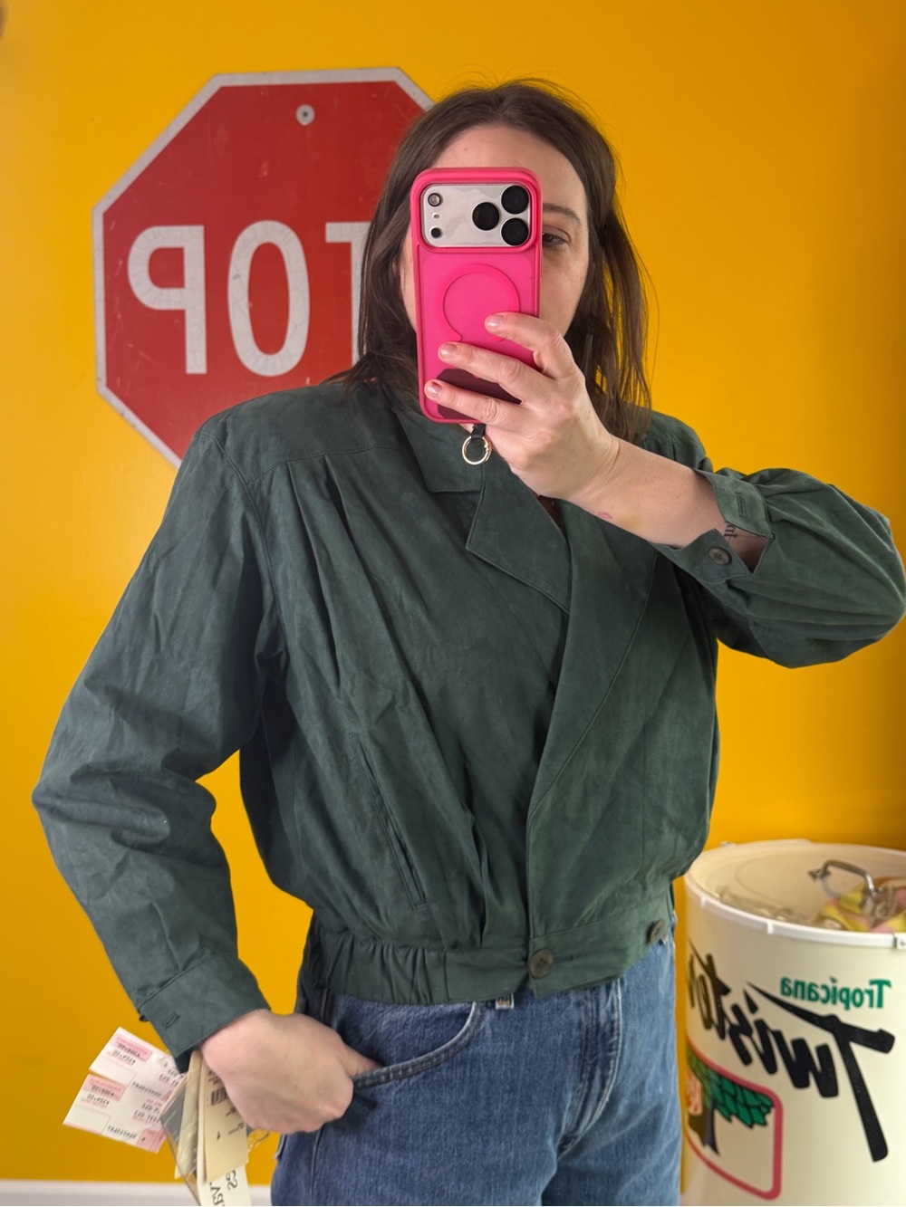 Vintage Weathervane petite Green suede Women's Jacket 80s  90s coat size 4